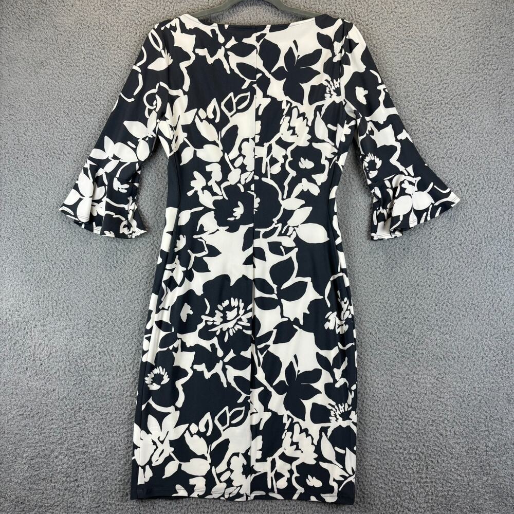 Ralph Lauren Sheath Dress Gray Floral Ruched Stretch V Neck Artsy Classic Career - Picture 9 of 10